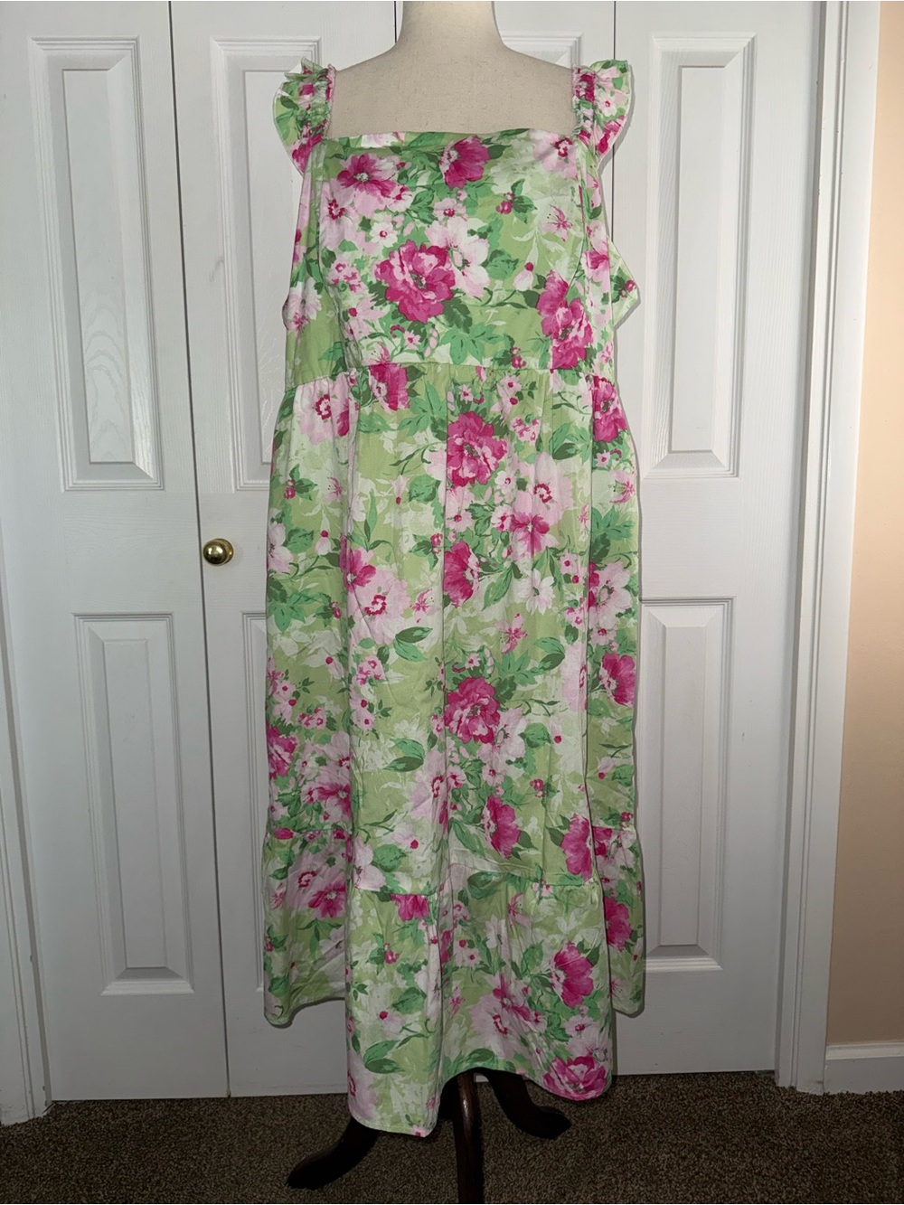Torrid midi poplin tiered ruffle strap floral dress size 3